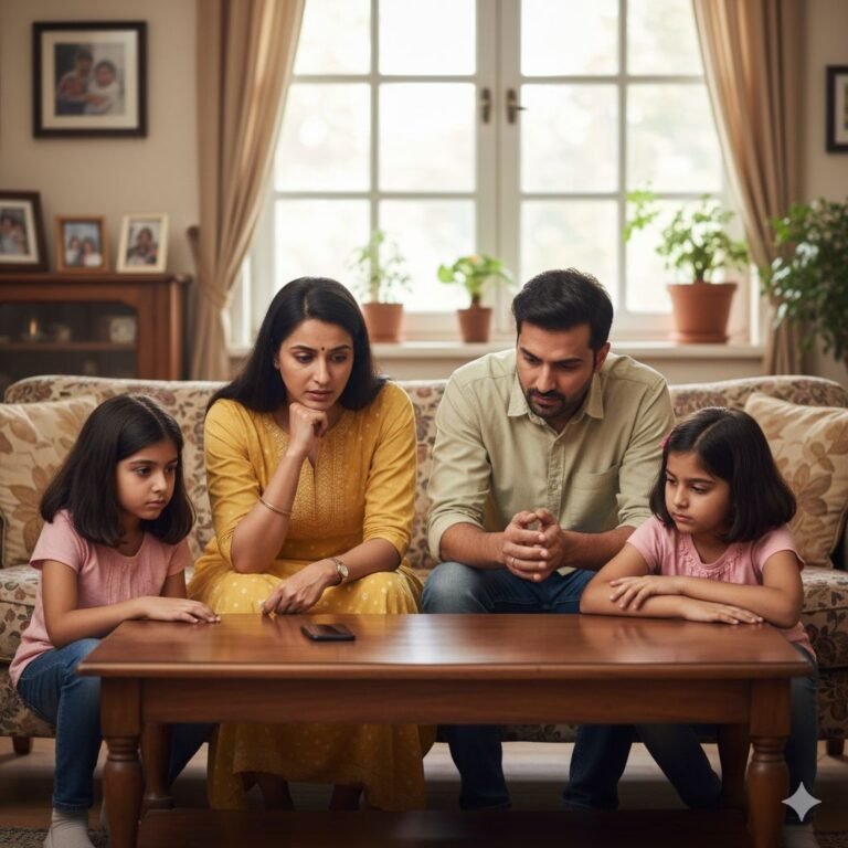 Worried Indian family checking what to do about a lost phone in India