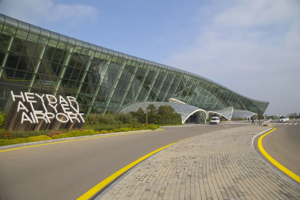 Heydar Aliyev Airport terminal in Baku, the start of the Baku to Tbilisi flight