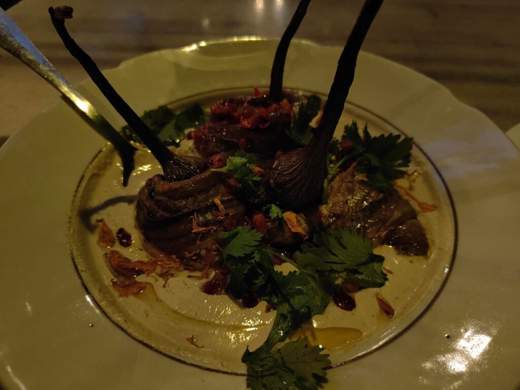 Eggplant in walnut sauce, a vegetarian dish in Tbilisi Georgia