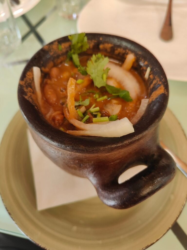 Lobio bean stew in a clay pot, vegetarian food in Georgia