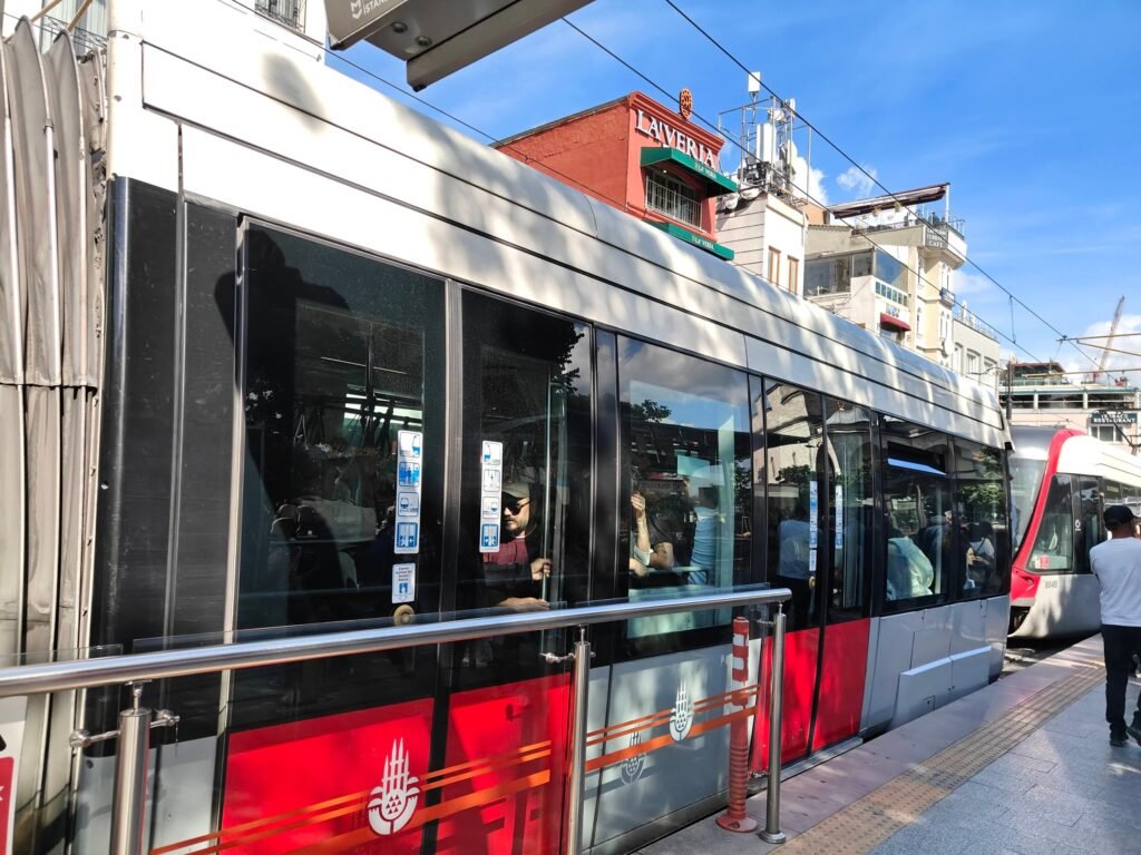 Istanbul tram stop where an Istanbulkart beats a credit card tap