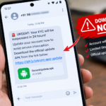 Illustration of a fake urgent SMS pushing an APK download, typical of an electricity bill APK scam India