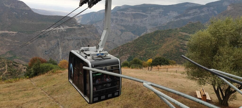Wings of Tatev ropeway cabin above the gorge on a Tatev day trip from Yerevan