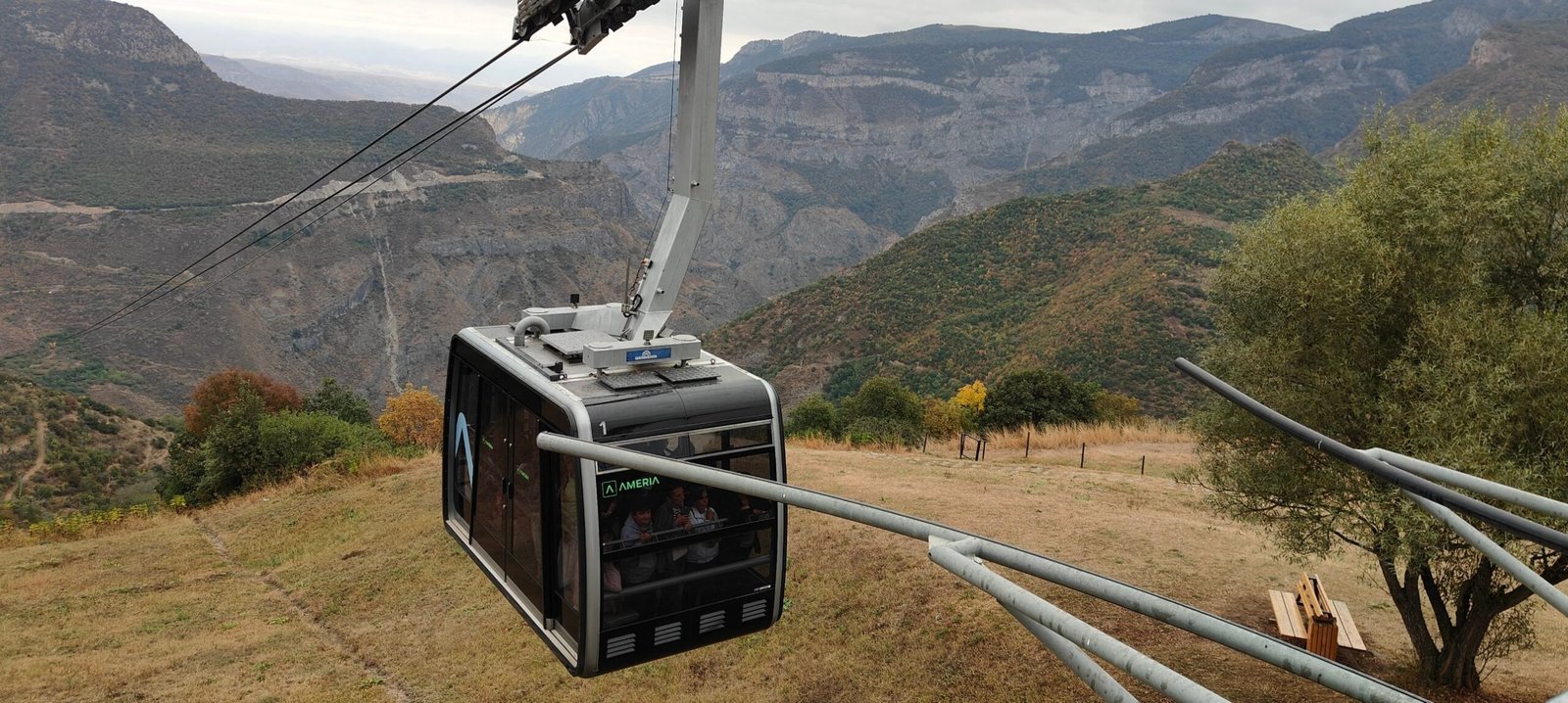 Wings of Tatev ropeway cabin above the gorge on a Tatev day trip from Yerevan